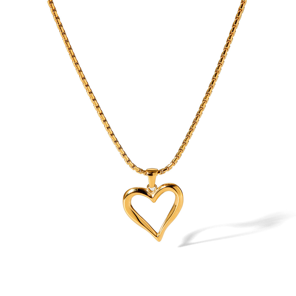 Hollow Heart Pendant Necklace – 18K Gold Plated Stainless Steel Minimalist Dainty Jewelry for Women