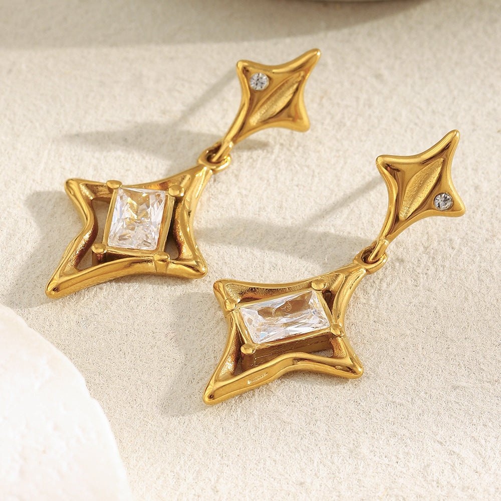 North Star Pendant Earrings – 18K Gold Plated Stainless Steel Celestial Jewelry for Women