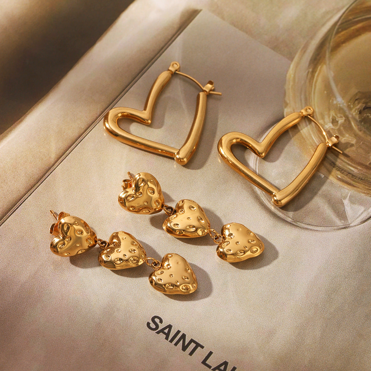 18K Gold Plated Hollow Heart Earrings – Minimalist Stainless Steel Elegant Jewelry for Women