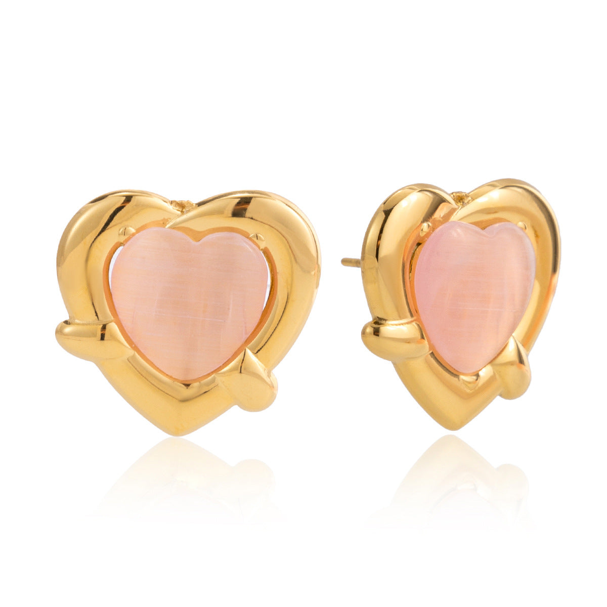 Pink Cat Eye Heart Earrings – Stainless Steel Cute Statement Jewelry for Women